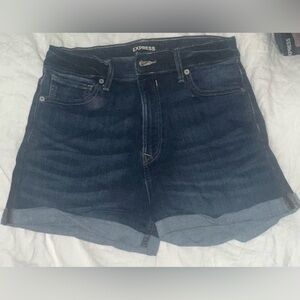 Express dark wash, midi, high rise, Jean short